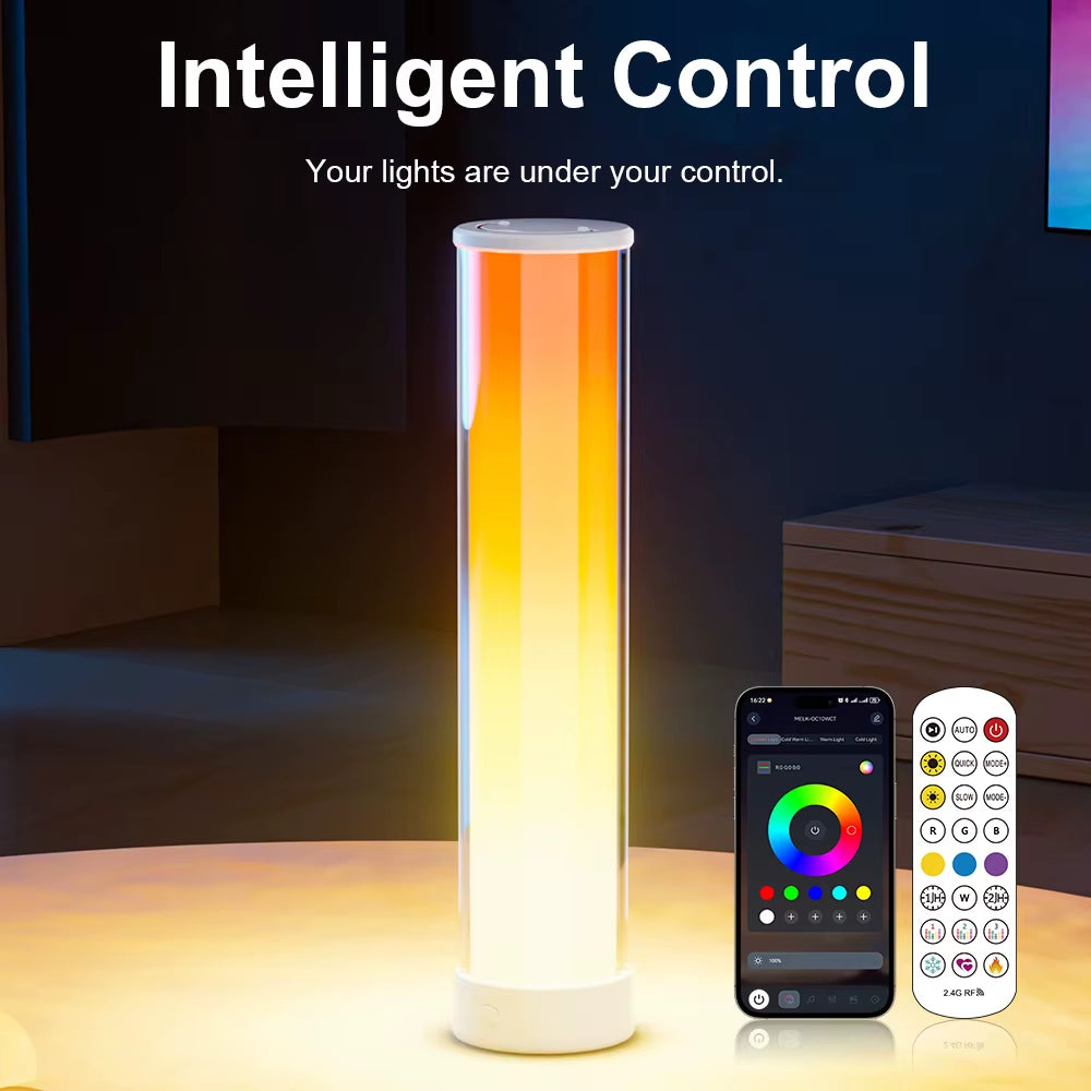 Smart Rechargeable Table Lamp RGBIC LED Table Lamp with APP & Remote Control Flowing Candle Flame Mode for Bedroom Camping Home