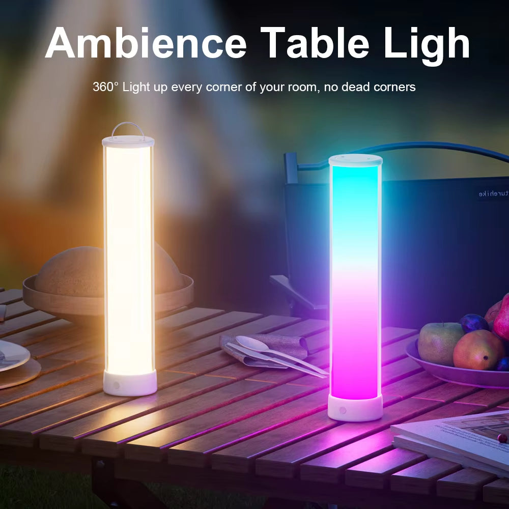 Smart Rechargeable Table Lamp RGBIC LED Table Lamp with APP & Remote Control Flowing Candle Flame Mode for Bedroom Camping Home