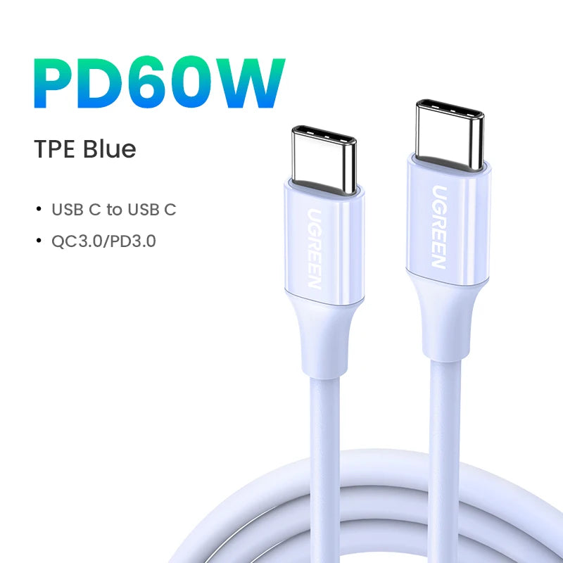 USB C Cable PD60W Fast Charge Cable for Iphone 17 16 15 Samsung S25 S24 Ipad Macbook Air Xiaomi Fast Charging Data Cable