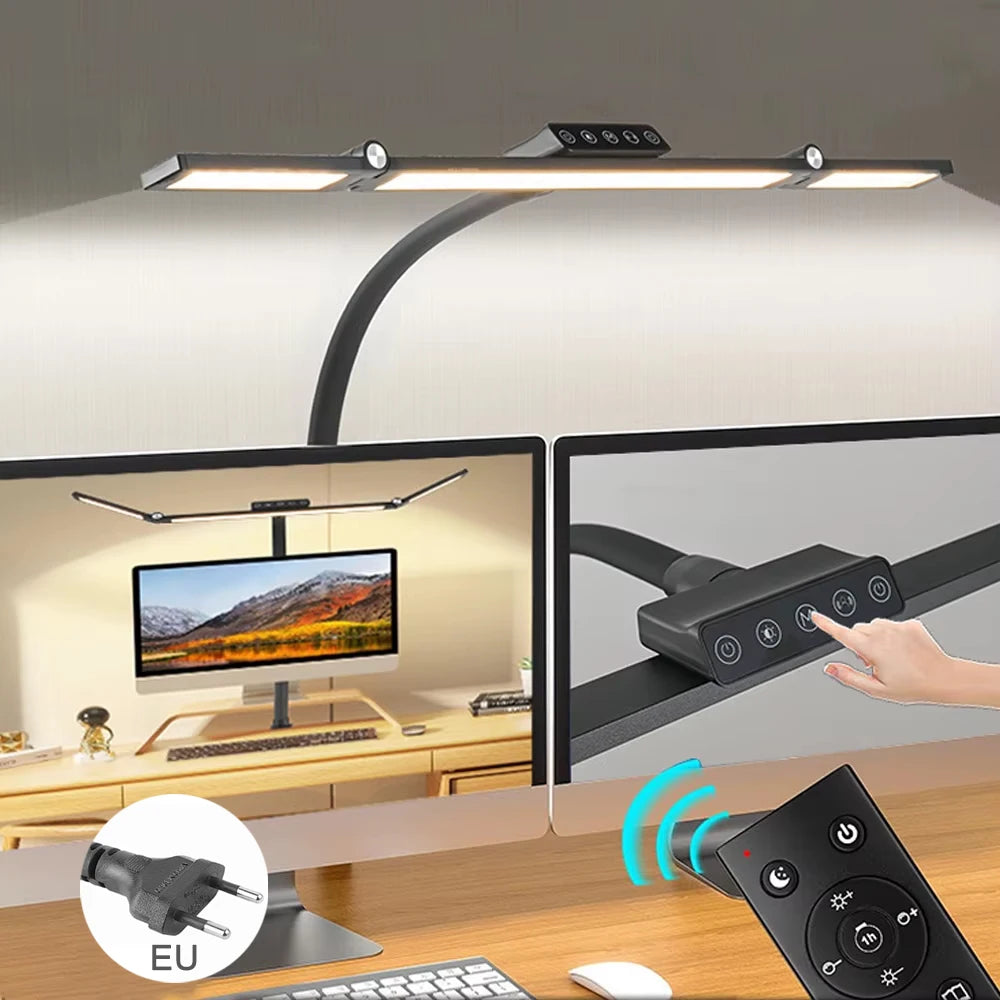 Home Office LED Desk Lamp Double Head Stepless Dimming Eye-Caring Reading Lights 3 Color Mode Flexible Adjustable PC Table Lamps