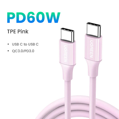 USB C Cable PD60W Fast Charge Cable for Iphone 17 16 15 Samsung S25 S24 Ipad Macbook Air Xiaomi Fast Charging Data Cable