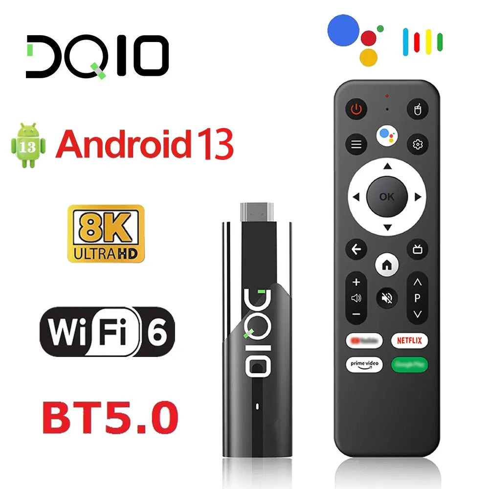 DQ10 ATV Mini TV Stick Android13 Support 8K Video 4K Wifi6 Allwinner H618 Quad Core Cortex A53 Voice Remote Smart TV Box