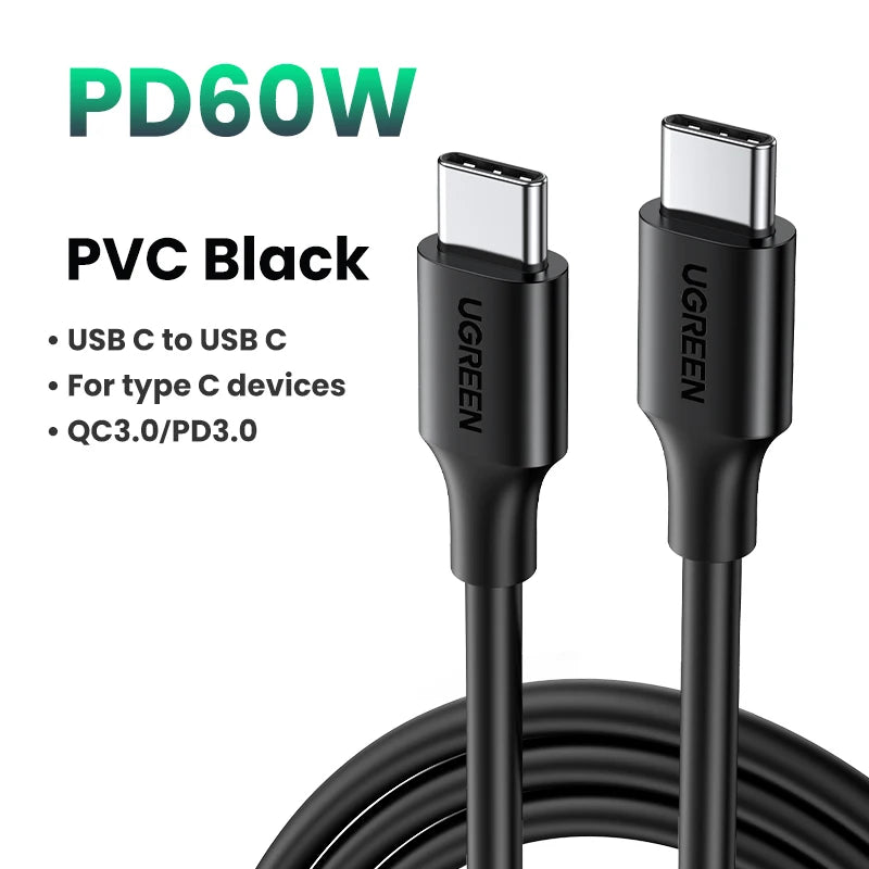 USB C Cable PD60W Fast Charge Cable for Iphone 17 16 15 Samsung S25 S24 Ipad Macbook Air Xiaomi Fast Charging Data Cable