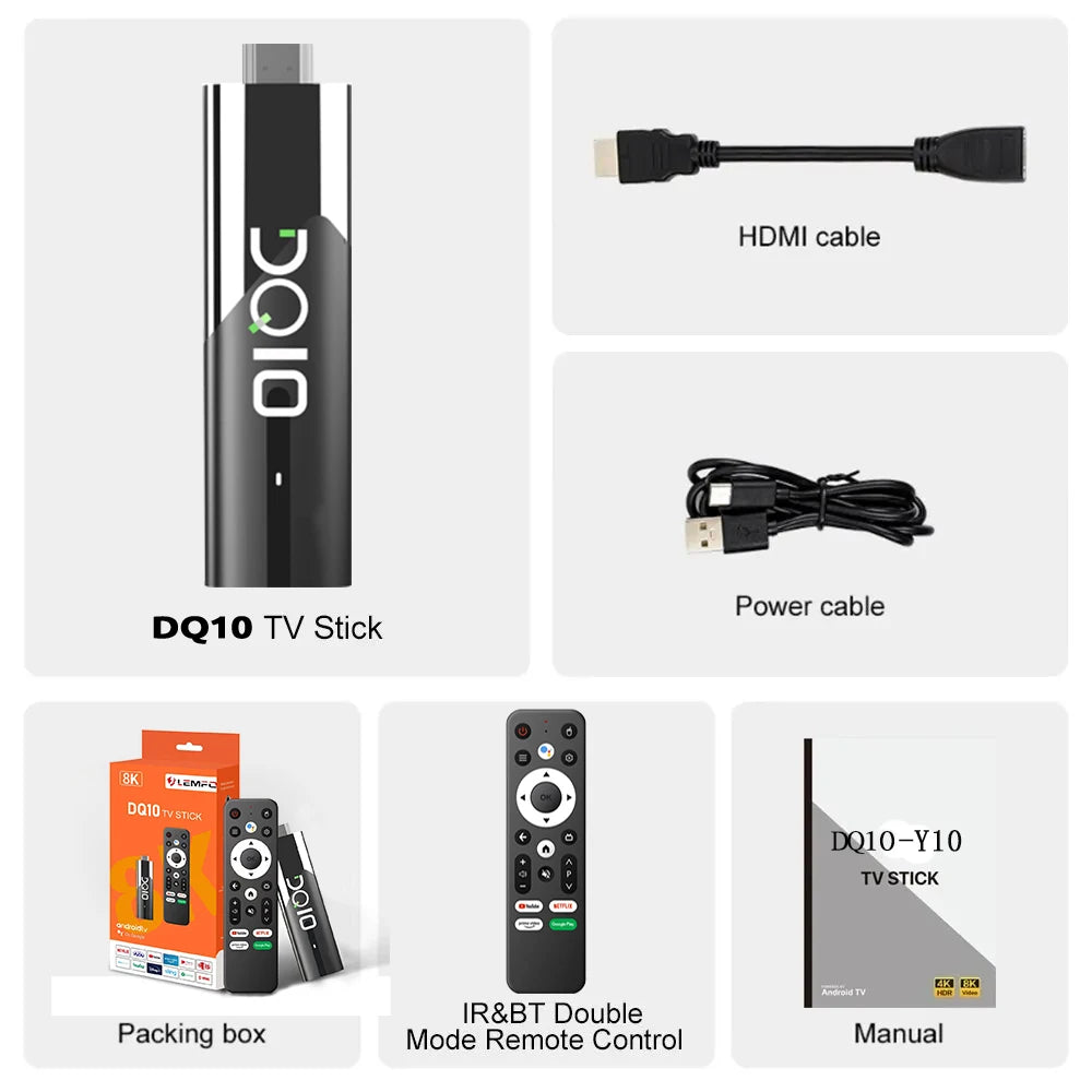 DQ10 ATV Mini TV Stick Android13 Support 8K Video 4K Wifi6 Allwinner H618 Quad Core Cortex A53 Voice Remote Smart TV Box