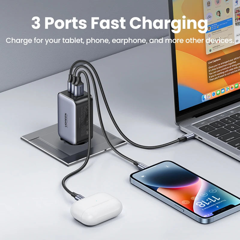 65W Gan Charger Quick Charge 4.0 3.0 USB C Charger for Iphone 17 16 15 Pro Max Laptop Macbook Air Tablet PD Fast Charger