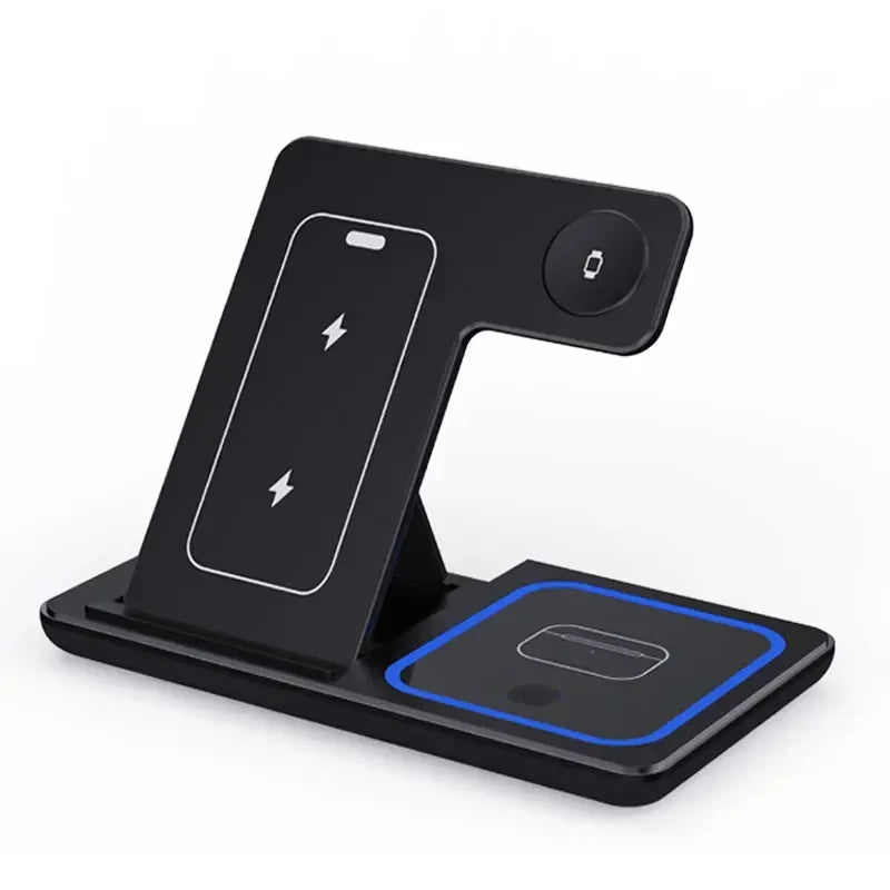 200W 3 in 1 Wireless Charger Stand Pad Foldable Fast Charging Station Dock for Iphone 16 15 14 13 12 11 X 8 Apple Watch Airpods